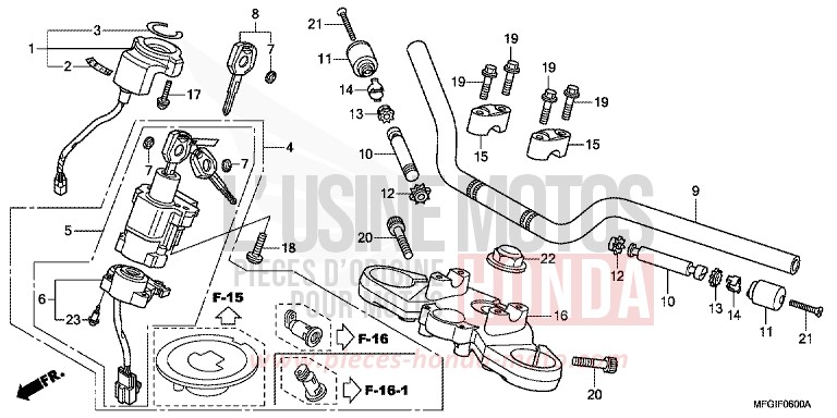 TUYAU DE GUIDON/PONT SUPERIEUR de Hornet ABS PEARL ACID YELLOW (Y205) de 2010